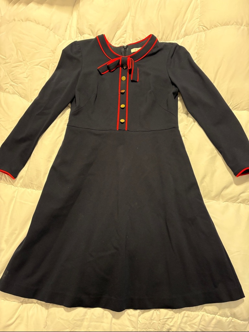 1901 Navy Dress with Red Trim and Bow